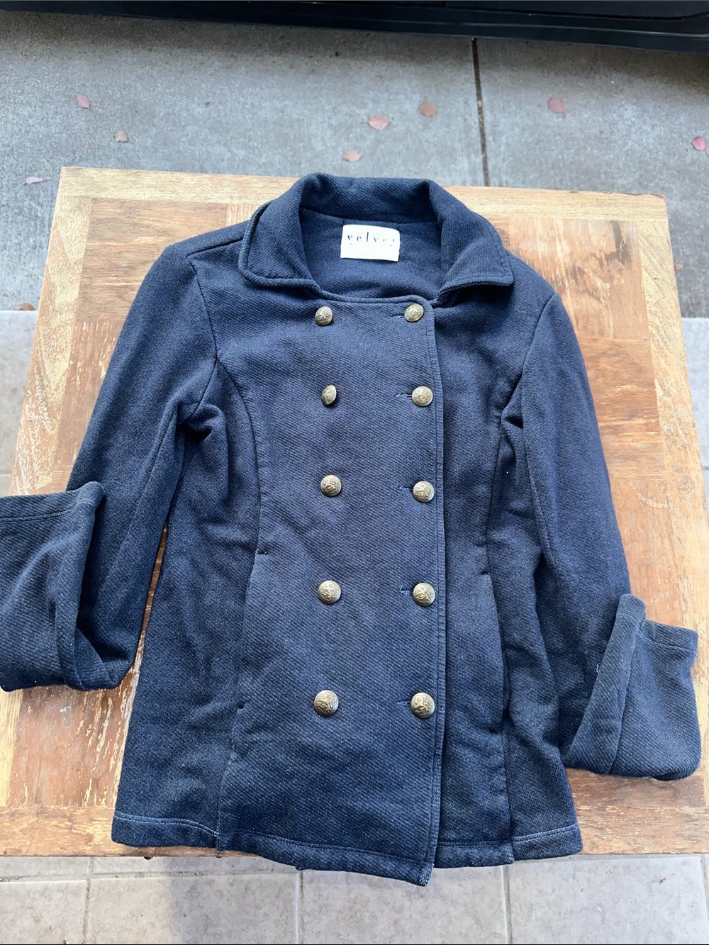 Velvet by Graham & Spencer Navy Double-Breasted Peacoat with Gold Buttons